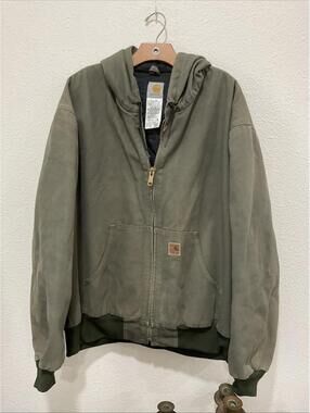 Carhartt Jacket 14806 Hooded Green Work Worn Men's 2XL